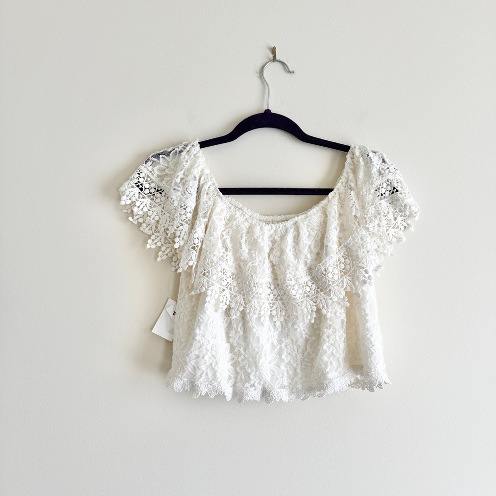 Lace Off-Shoulder Top, Vintage Charlotte Russe Lace Blouse – Cream, Size L, NWT - Picture 5 of 6